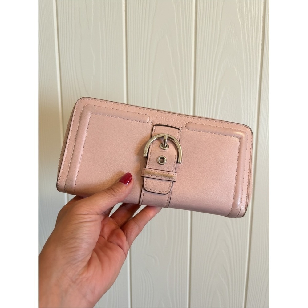 Coach Pink Leather Buckle Zip Around Wallet Y2K
